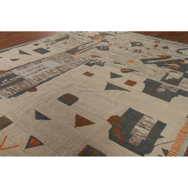 Earth Tone Moroccan Abstract Area Rug Handmade Wool Carpet - 9'0" x 12'4"
