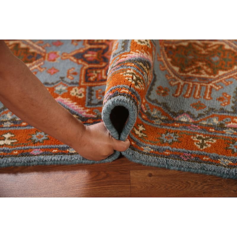 Geometric Kazak Oriental Accent Rug Handmade Blue Wool Carpet - 3'0"x 5'0"