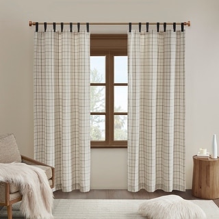 Madison Park Salford Plaid Faux Leather Tab Top Single Curtain Panel with Fleece Lining
