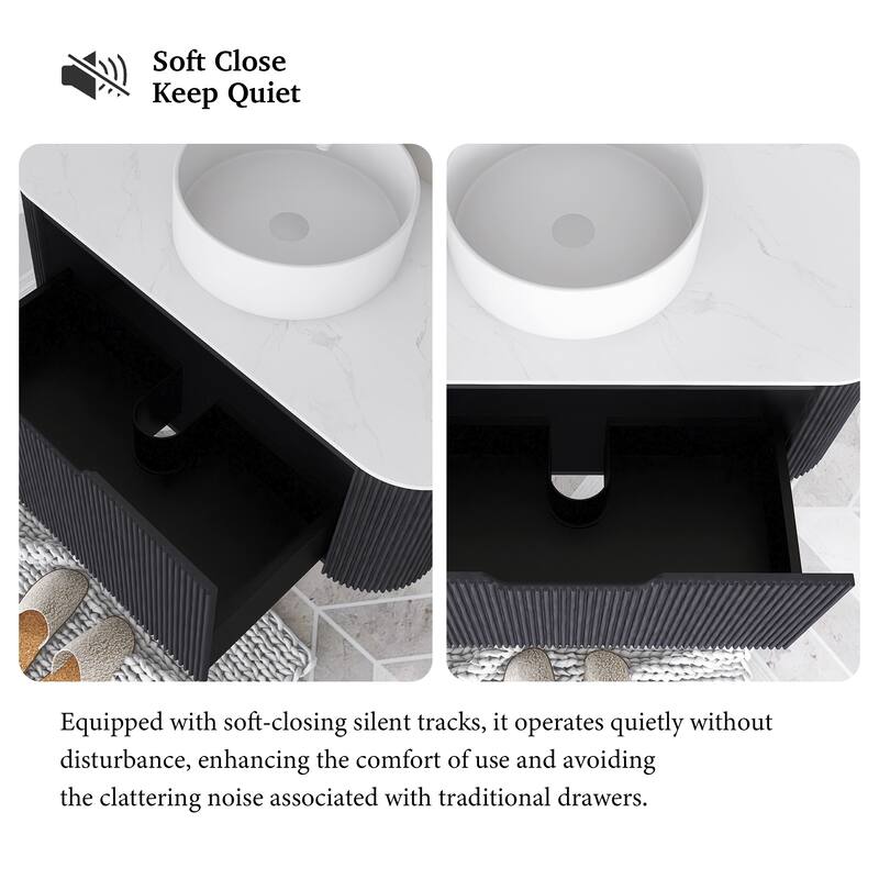 Plywood Wall-Mounted Bathroom Vanity Set with Integrated Ceramic Sink in Natural Wood