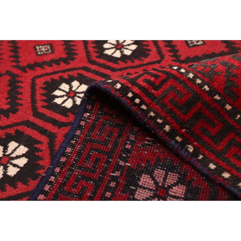 ECARPETGALLERY Hand-knotted Baluch Red Wool Rug - 3'0 x 6'4