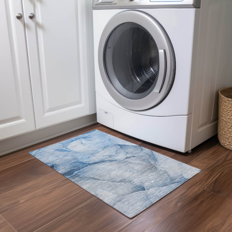 Machine Washable Indoor/ Outdoor Watercolor Chantille Rug - Blue - 1'8" x 2'6"