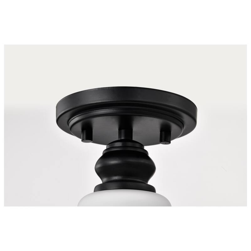 Russel - 10 Inch Semi Flush Mount - Matte Black with Satin White Glass