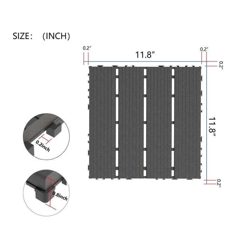 44 Pack 12"x12" Square Patio Plastic Interlocking Deck Tiles, Waterproof Outdoor All Weather Use, Decking Tiles for Poolside