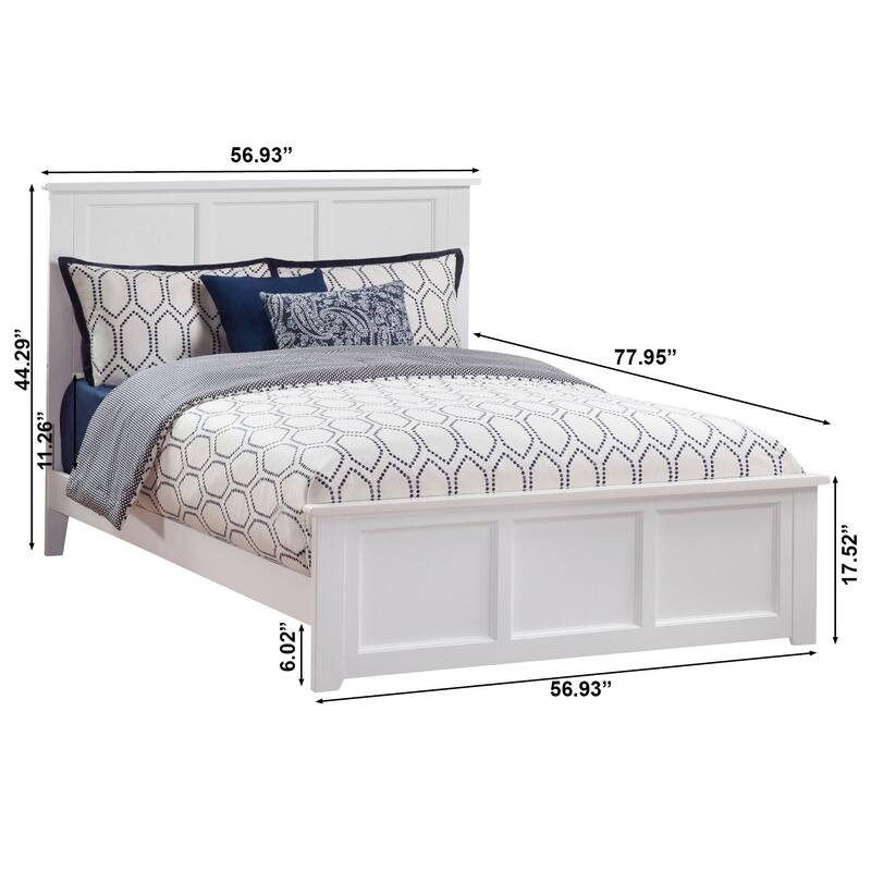Madison Full Low Profile Wood Platform Bed with Footboard in White