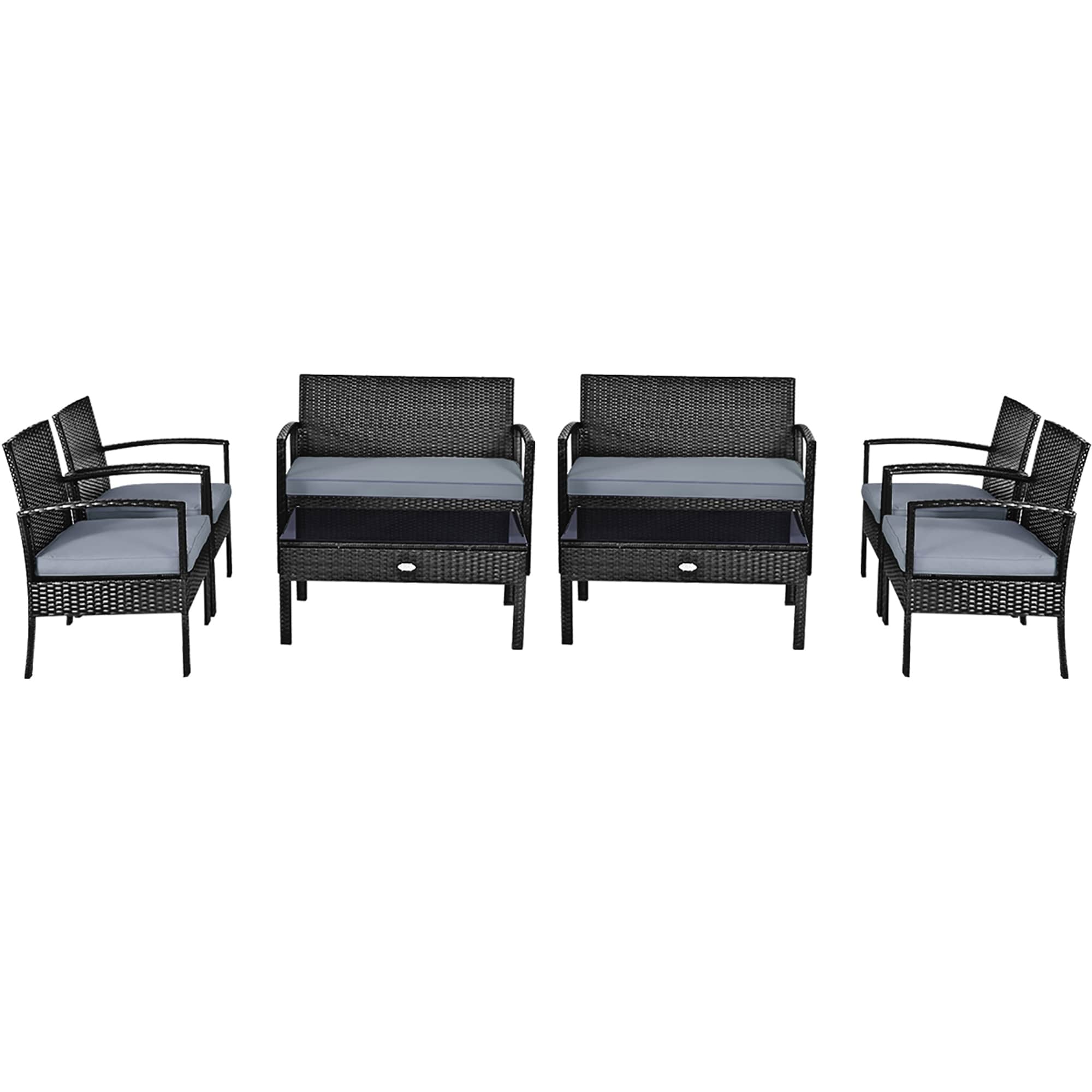 Costway 8 PCS Outdoor Patio Rattan Furniture Set Cushioned Sofa Coffee - See Details