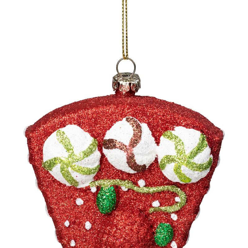 Glittered Shatterproof Strawberry Cake Slice Christmas Ornament - 5" - Red and White