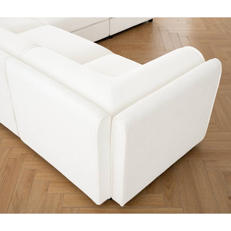 142.5" 4-Seater L-Shaped Chenille Sectional Sofa with Storage and Cylindrical Backrest