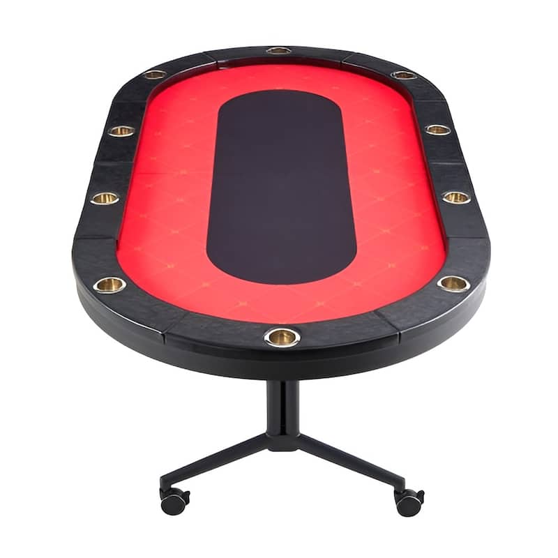 Black-Red Foldable Poker Table, Metal Steel Frame, Wooden Top and 10 Player Capacity - 90.2” L x 48” W x 31.5” H