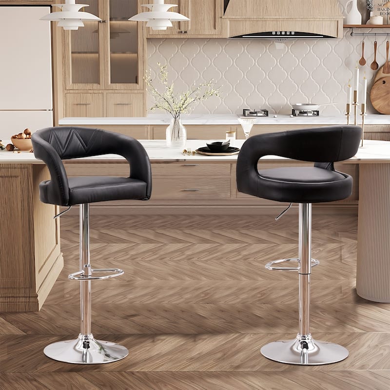 VECELO Set of 2 Rounded Mid-Back Swivel Bar Stools with Adjustable Height 360° Rotation 16" Base with Footrest