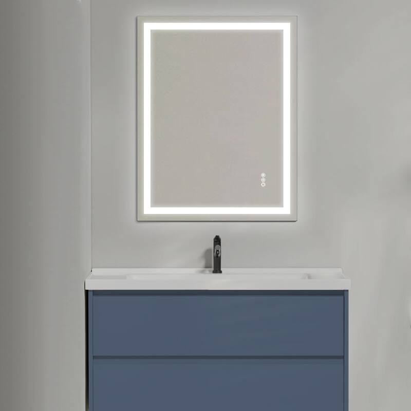 Topcraft Frameless Tempered Glass Mirror with Dual LED Strip Lighting