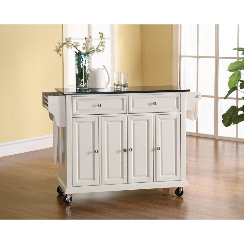 Full Size Kitchen Cart with Stainless Steel Top - Mobile Kitchen Island with Tiered Shelf & Storage