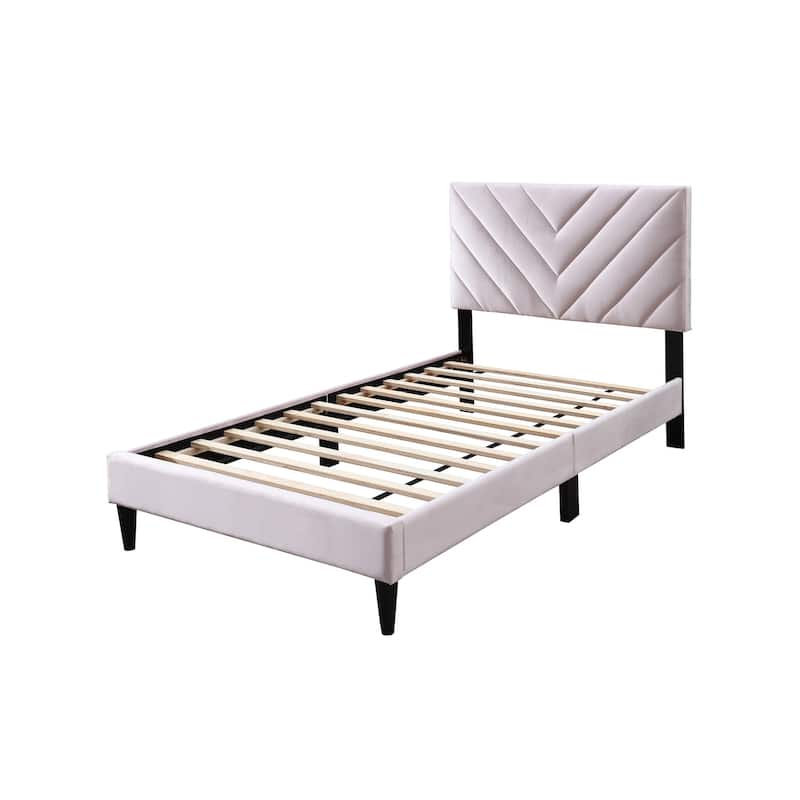 Light Pink Adjustable Headboard Twin Bed with Middle Support Legs - Cozy Finish!