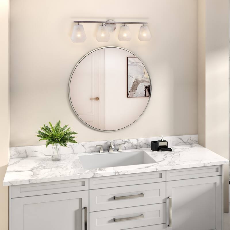 Artcraft Brooke Bathroom Vanity - Wispy White Glassware Shade - 4-Light - Brushed Nickel