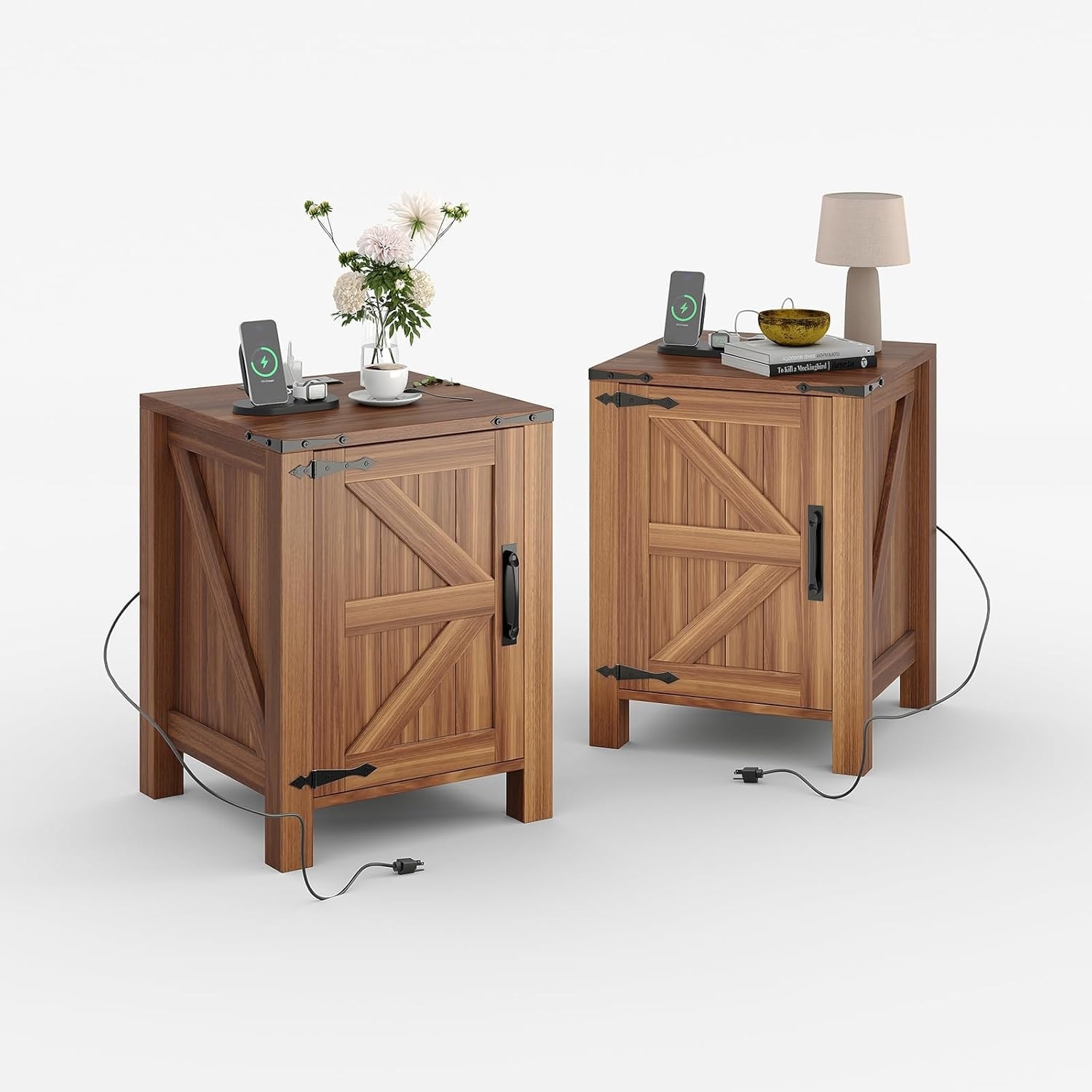 Bedside Tables Rustic Bedside Tables with Sliding Barn Door, Adjustable Shelf