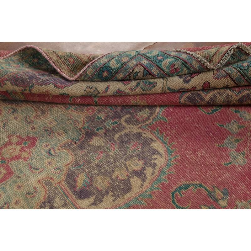 Pink Tabriz Persian Antique Area Rug Handmade Wool Carpet - 7'5"x 10'1"