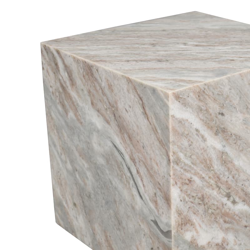 Evelyn 15" Contemporary Natural Marble Handmade Cube End Table, Gray/Beige, by JONATHAN Y.
