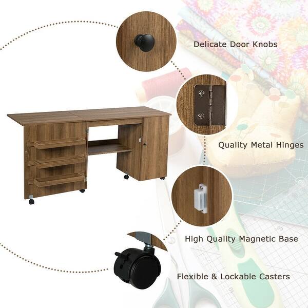 Shop Gymax Folding Sewing Table Shelves Storage Cabinet Craft Cart