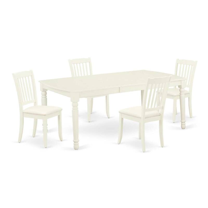 Mid Century Dining Set - 5pc Table & 4 Chairs - Linen White Finish - Kitchen Dinette Set