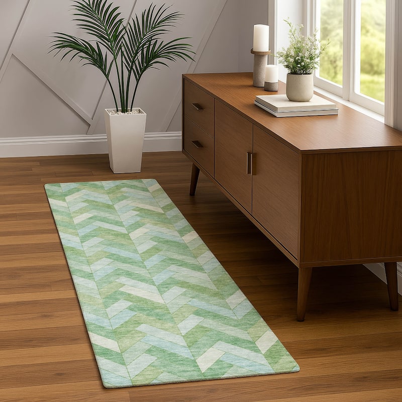 Machine Washable Indoor/ Outdoor Modern Chevron Chantille Rug