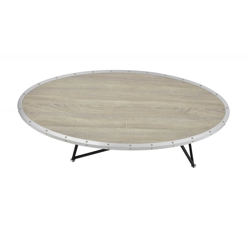 46 Inch Round Wood and Iron Coffee Table Natural Black Modern Design - 46” x 23” x 15”