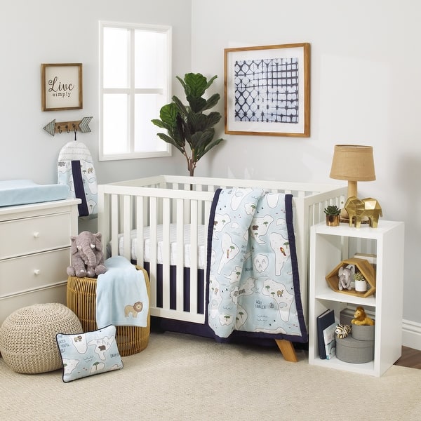 slide 2 of 5, NoJo Dreamer Little Explorer World Map 8pc Crib Bedding Set