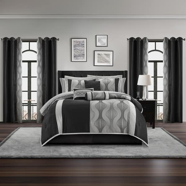 slide 2 of 17, Nanshing Daniella 15 Piece Modern Geometric Room-In-A-Bag Black Silver - California King