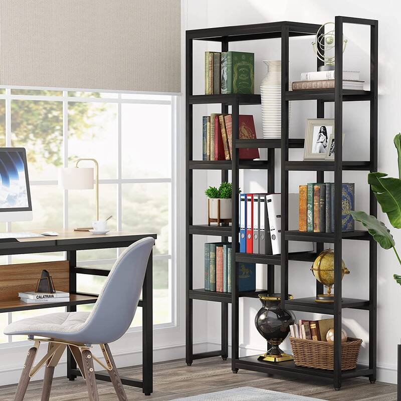 6-Tier Bookshelf 70.9 inch Tall Bookcase, Rustic Brown