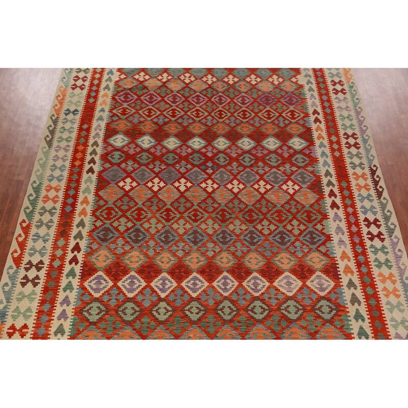 Geometric Kilim Oriental Large Rug Flatweave Tribal Wool Carpet - 10'2"x 16'0"