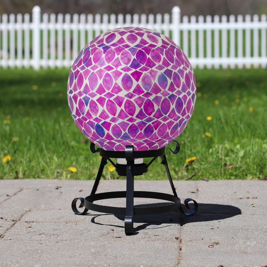 Iridescent Mosaic Outdoor Garden Gazing Ball - 10" - Purple Pink and White