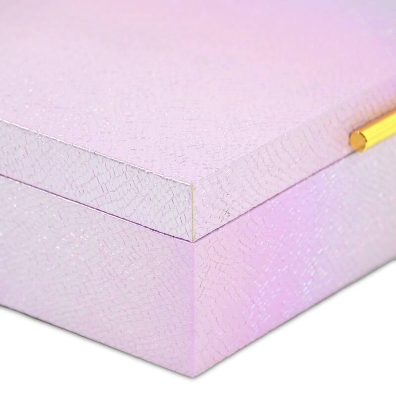 Nimue Set of 2 Rectangular Decorative Storage Boxes - Prismatic Fish Scale Pattern with Gold Hardware