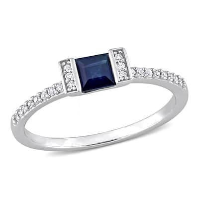 Miadora 1/2ct TGW Square Cut Sapphire and 1/10ct TW Diamond Ring in 14k White Gold