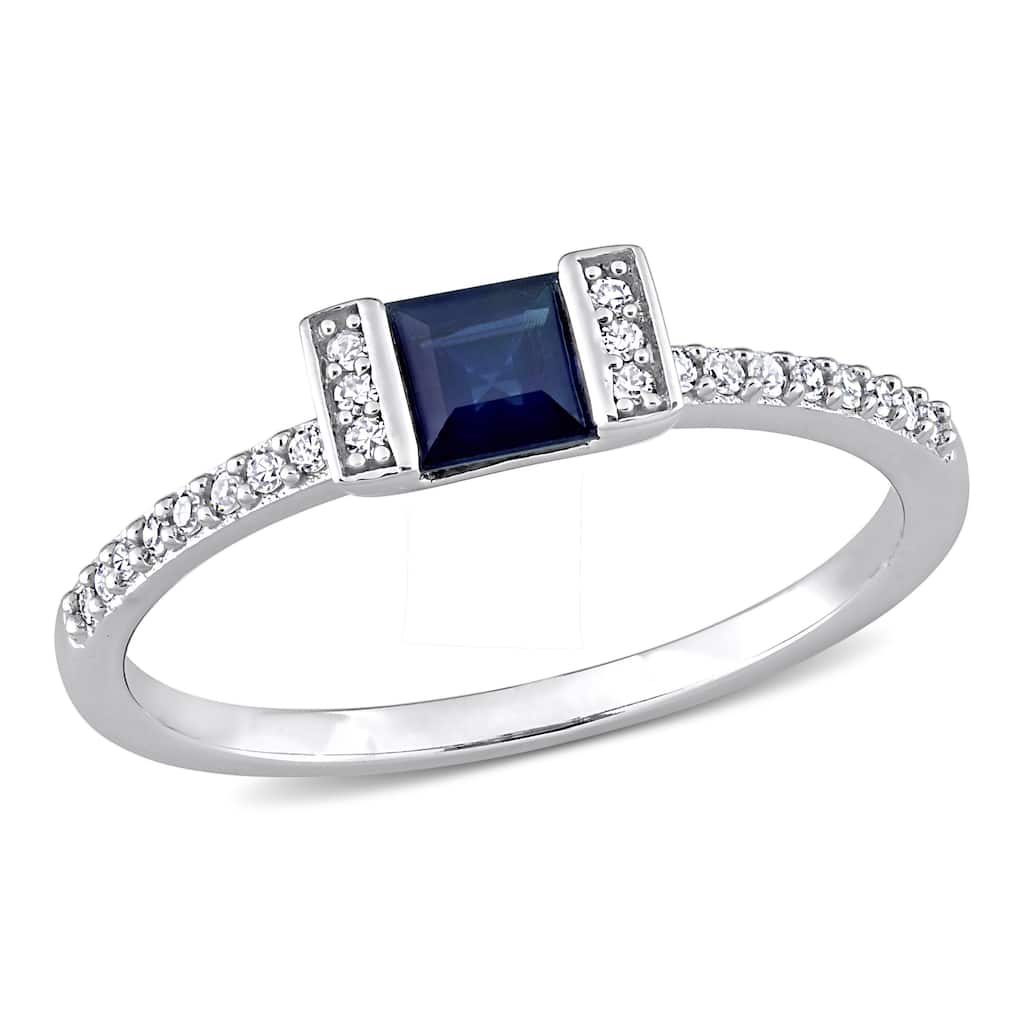 Miadora 1/2ct TGW Square Cut Sapphire and 1/10ct TW Diamond Ring in 14k White Gold