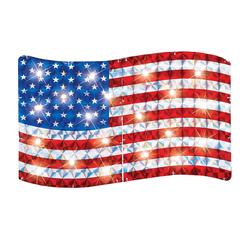 Patriotic Lighted American Flag Decoration with Metal Stand - 24 x 15.25 x 5.25