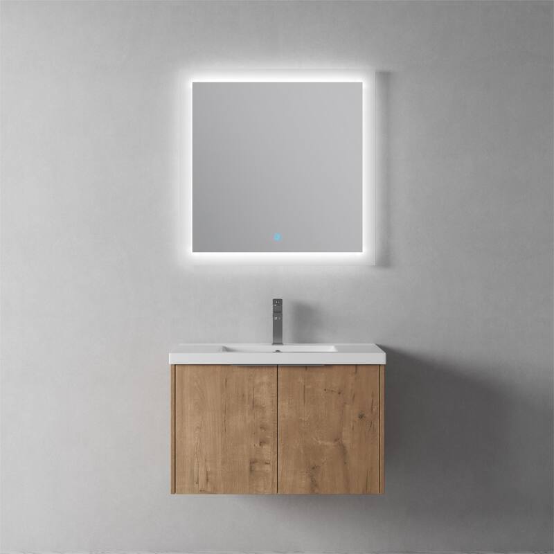 24/30/36 Inch Wall Mounted Single Bathroom Vanity with Resin Vanity Top in Walnut / Oak