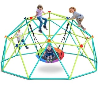 Hapfan 800lbs 10ft Metal Climbing Dome Swing Set with Saucer Swing for Outdoor Backyard