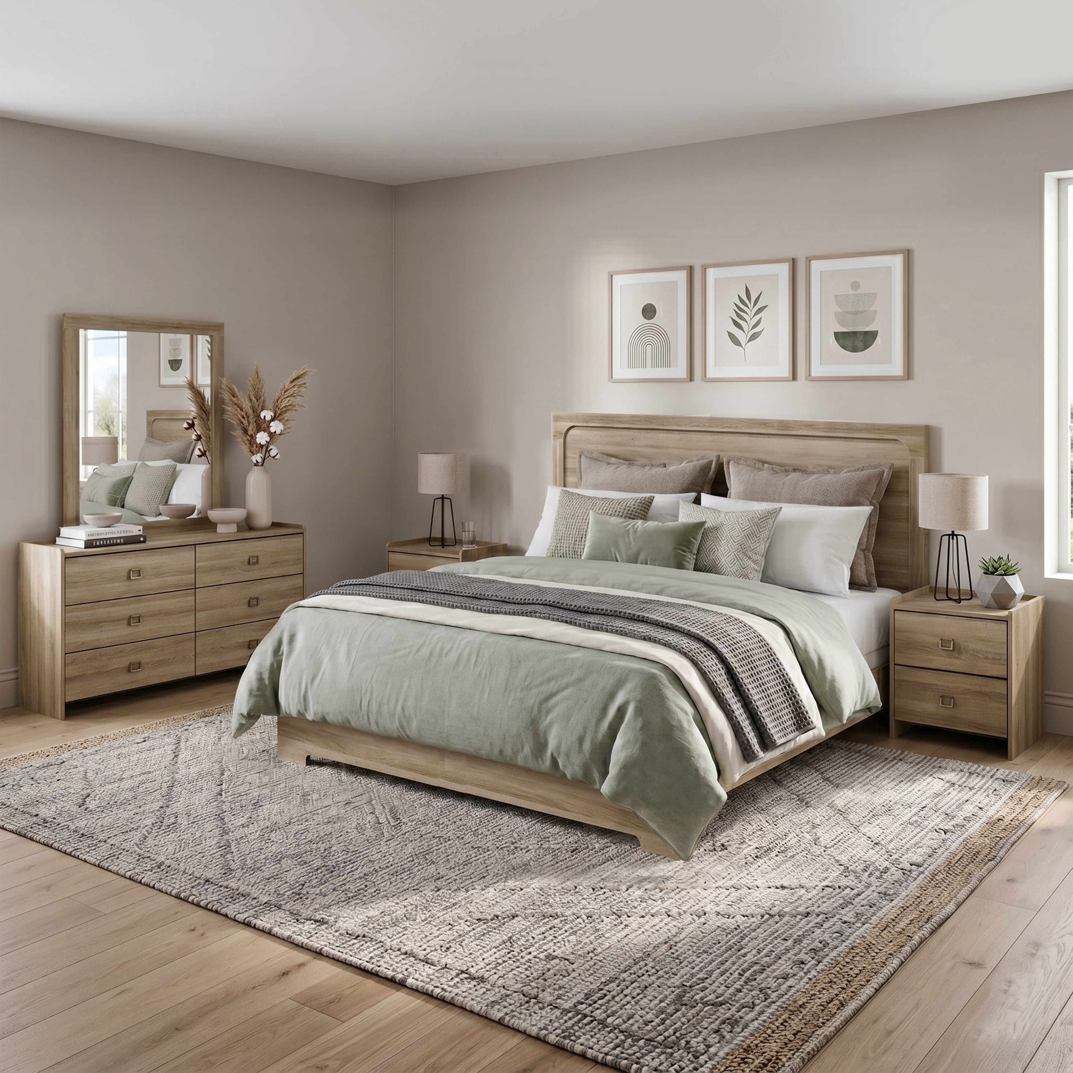 Furniture of America Valio Modern 5-Piece Dusty Oak Wood Bedroom Set