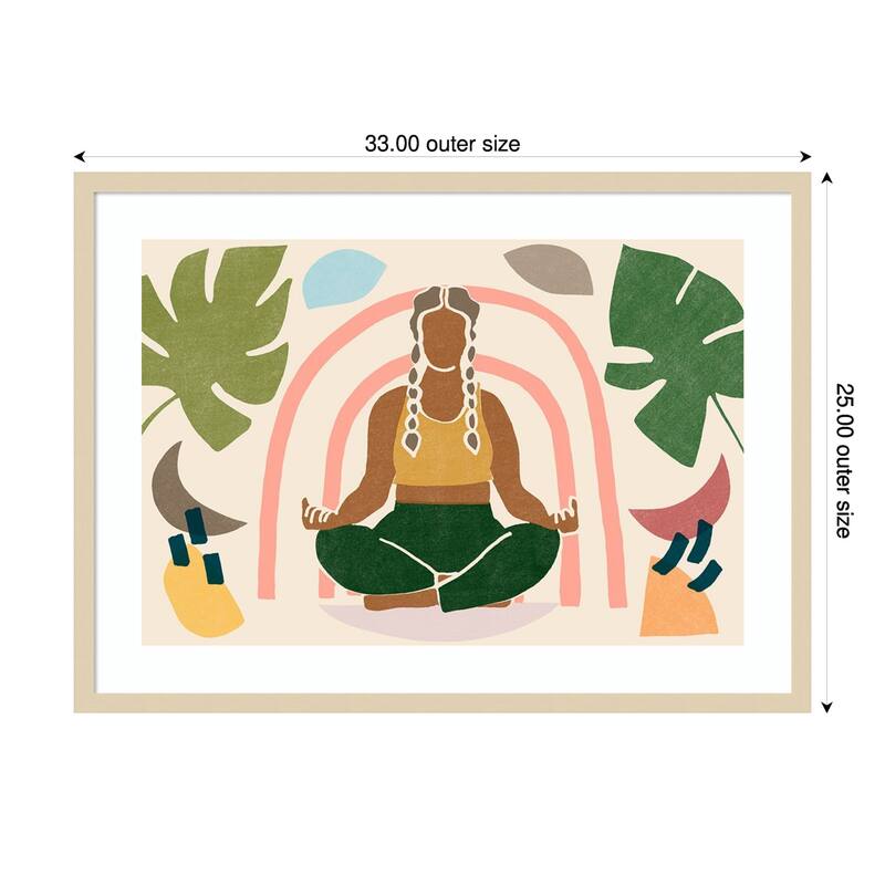 Om Together Lotus by June Erica Vess Wood Framed Wall Art Print - 33 x 25 in - Brown