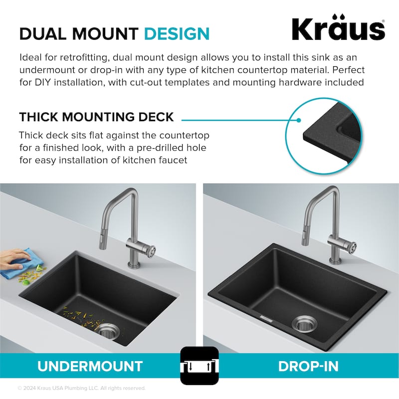 KRAUS Granite 24 inch 1-Bowl Undermount Drop-in Kitchen Sink