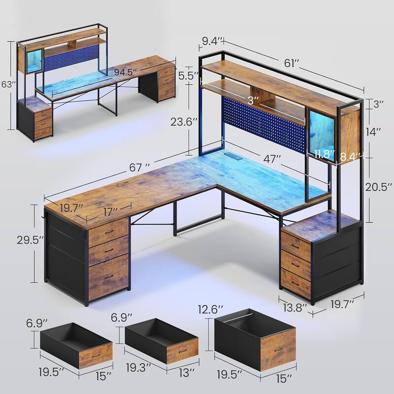 L Shaped Gaming Desk 6 Drawers Reversible Computer Corner Desk