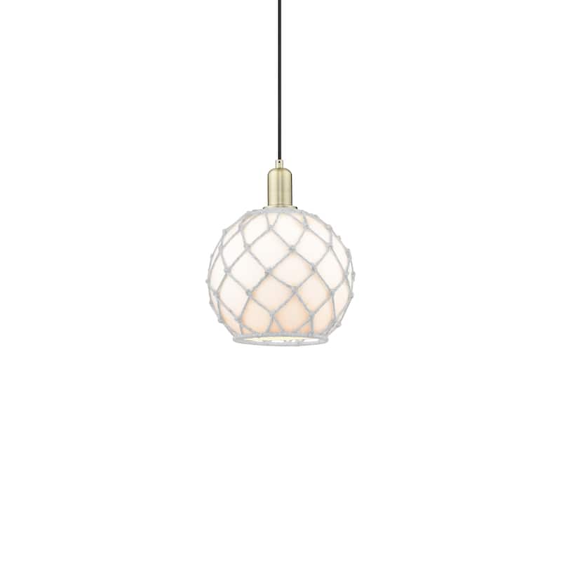 Innovations Lighting 716-1P-13-10 Farmhouse Rope Pendant Farmhouse - Antique Brass / White Glass with White Rope
