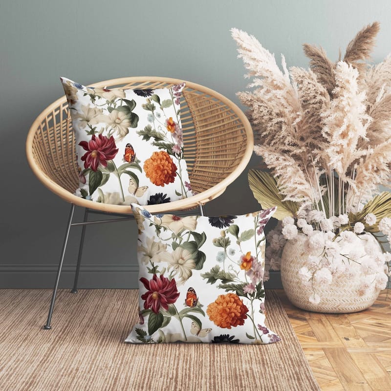 Mixed Flower Delight Faux Suede Reversible Throw Pillow White and Cream