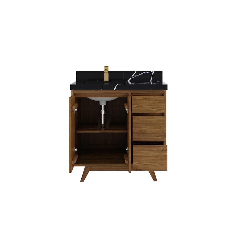 Willow Collections 36 in. W x 22 in. D Madison Teak Left Offset Sink Bathroom Vanity with Countertop