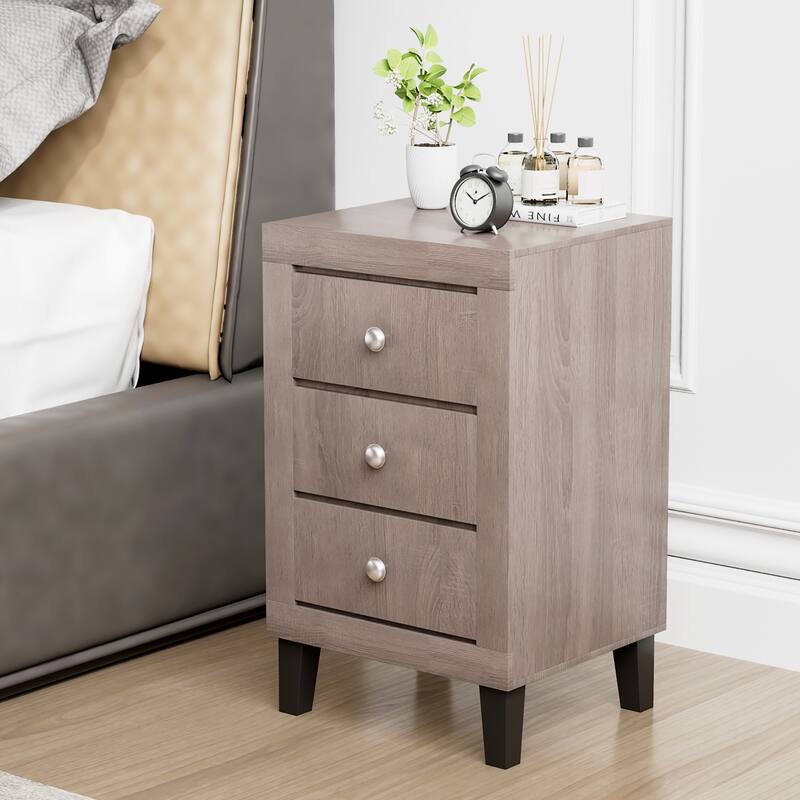 Costway Nightstand Sofa Side Coffee Table with 3 Drawer for Bedroom