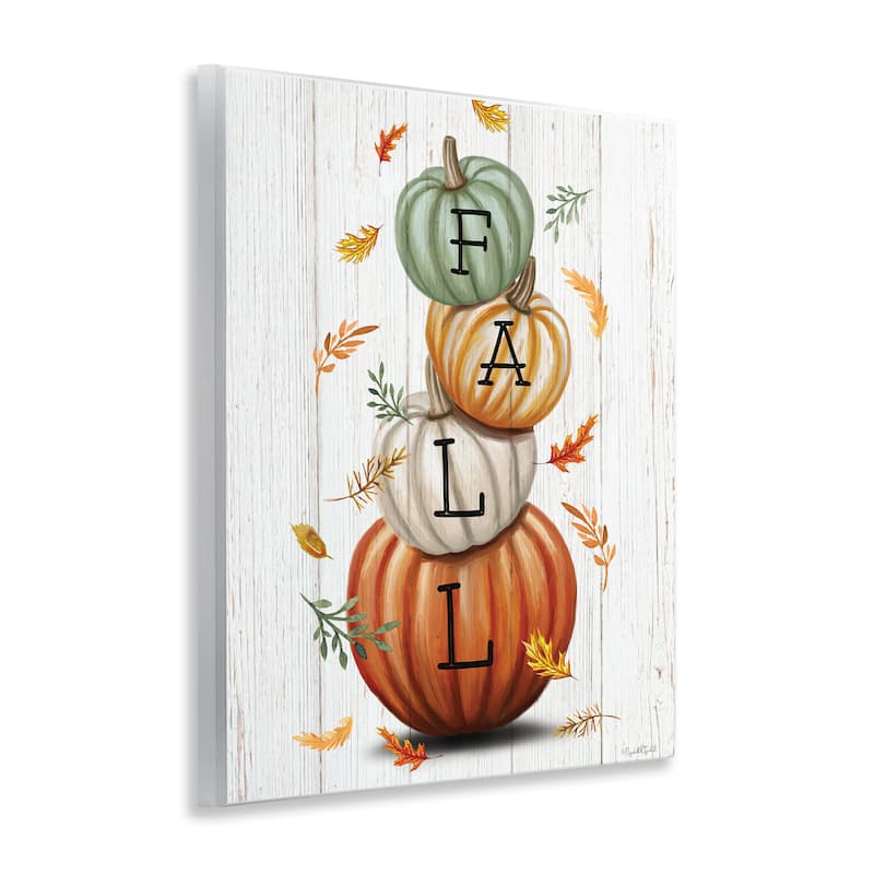 Stupell Falling Leaves & Pumpkin Stack Wall Plaque Art Design By Elizabeth Tyndall