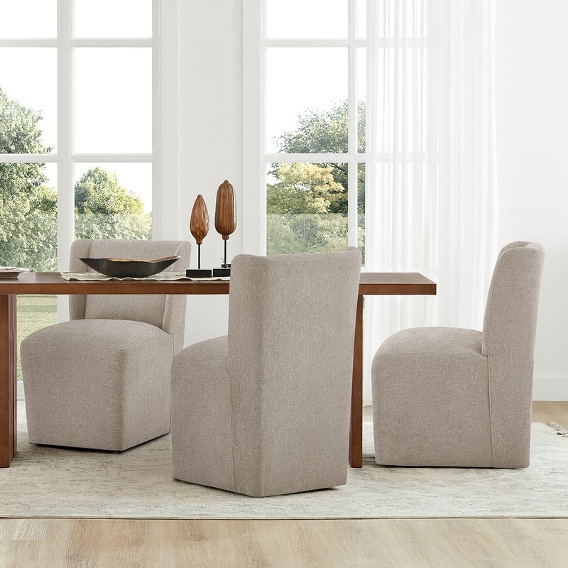 Spruce & Spring Iris Modern Upholstered Fabric Dining Chair with Casters - Set of 3 - Khaki