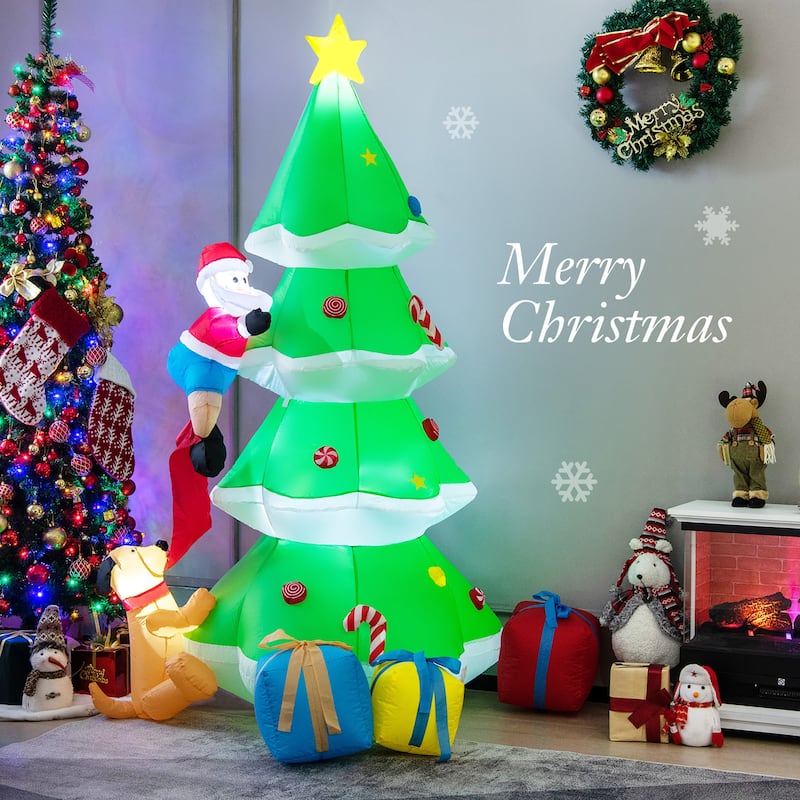Gymax 7FT Self Inflatable Santa Claus Climbing Tree Christmas - See Details