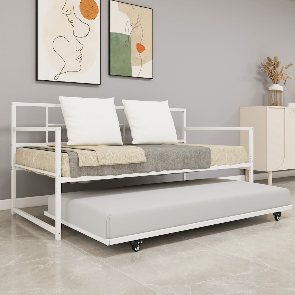 Twin White/Black Pull-out Metal Bed