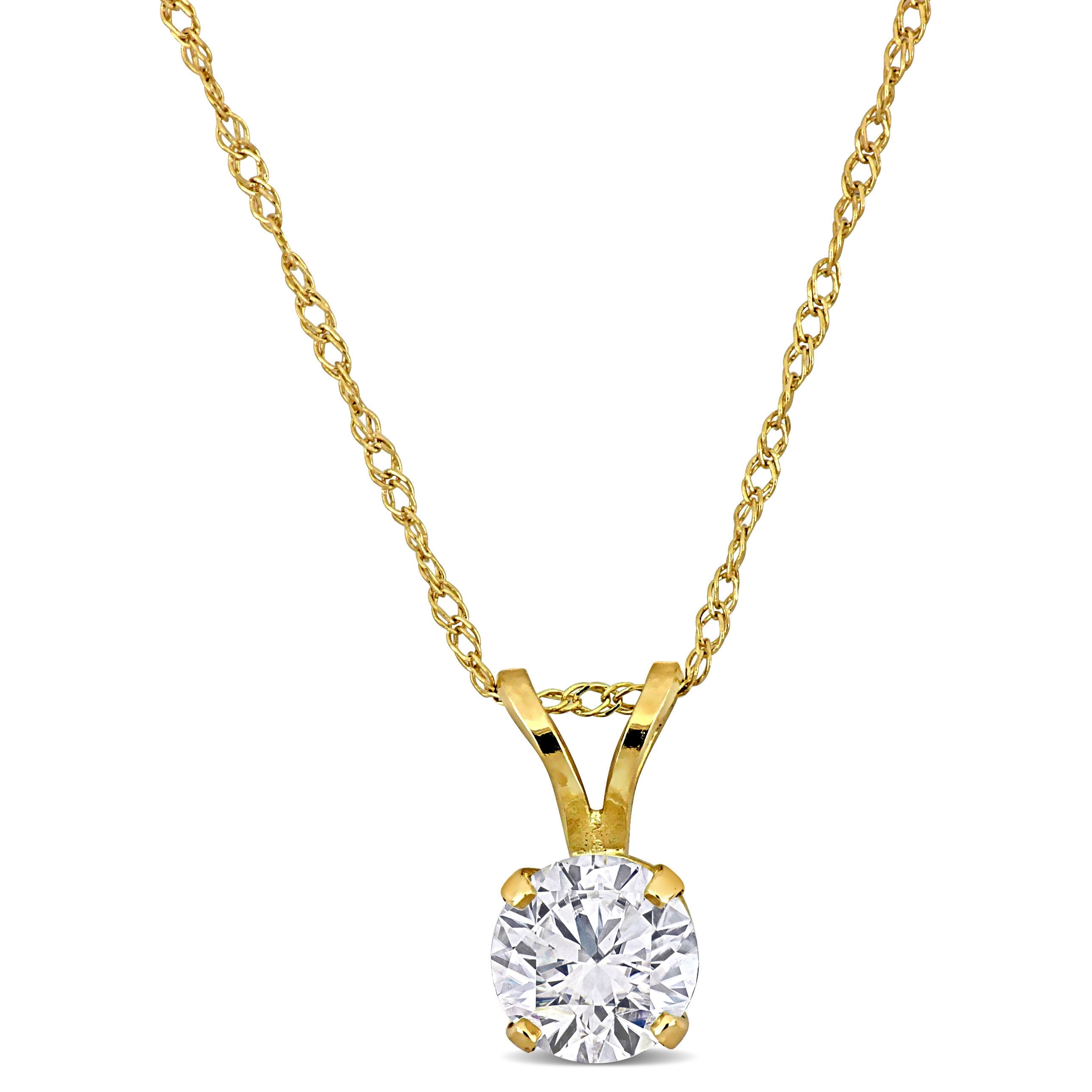 Miadora 1/2ct TW Lab-Grown Diamond Solitaire Necklace in 14k Yellow Gold
