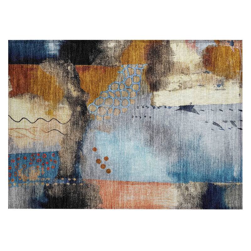 Machine Washable Indoor/Outdoor Modern Abstract Chantille Rug